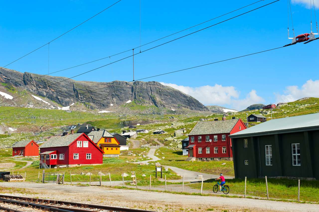 Färgglada hus i Finse, Norge Pussel online