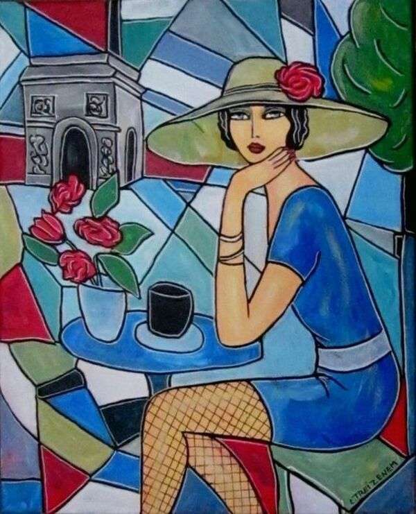Französische Dame trinkt Kaffee - Art 1 Online-Puzzle
