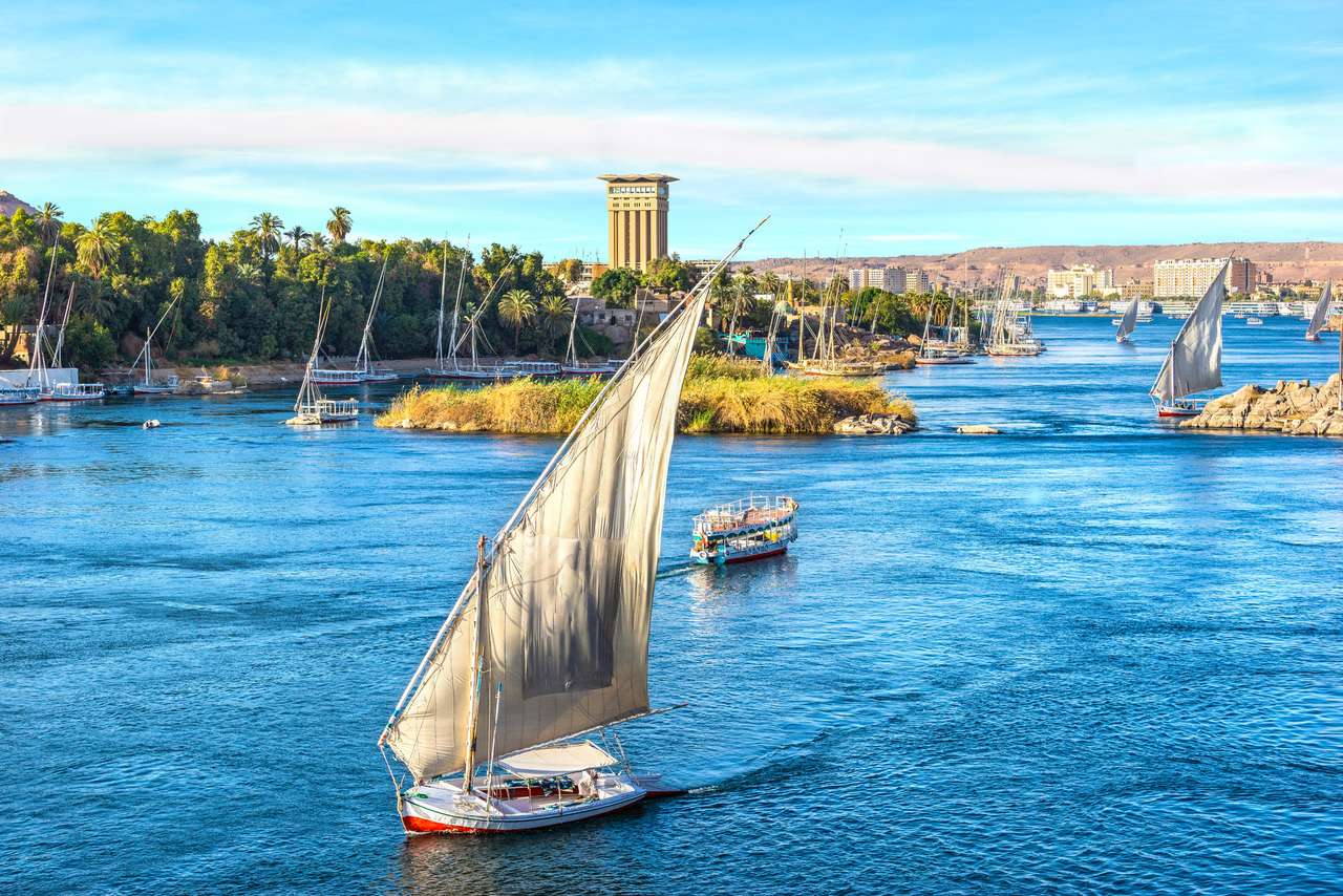 Solnedgång över Nilen i Assuan Pussel online