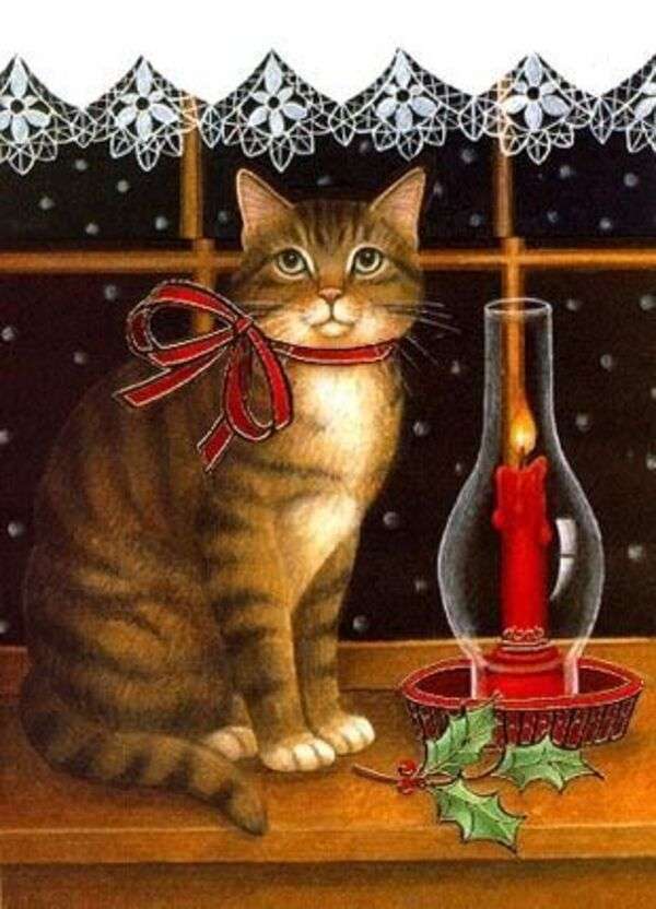 Natale #31 - Gattino accanto alla candela di Natale puzzle online