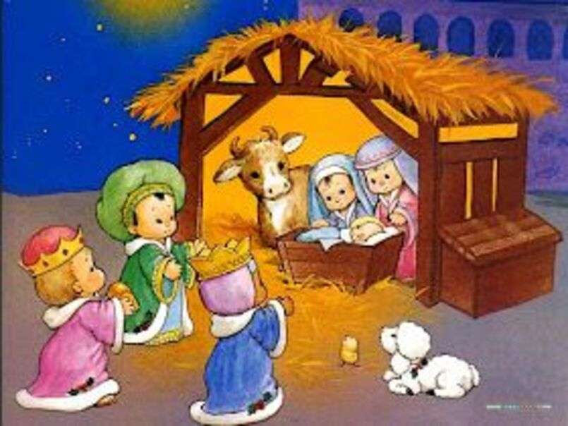 Коледа #32 - Сцена на Рождество Христово с трима мъдреци онлайн пъзел