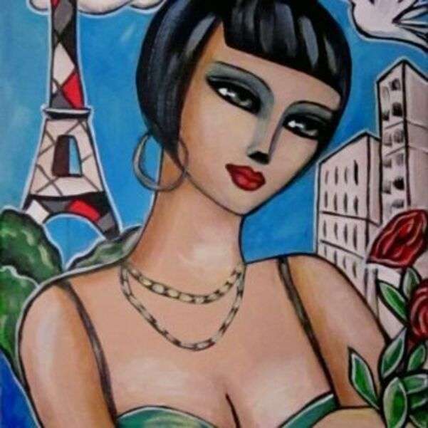 Dame bij Eiffeltoren Parijs - Art 2 legpuzzel online