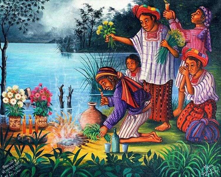 Indígenas Guatemaltecos celebrando - Arte 4 rompecabezas en línea