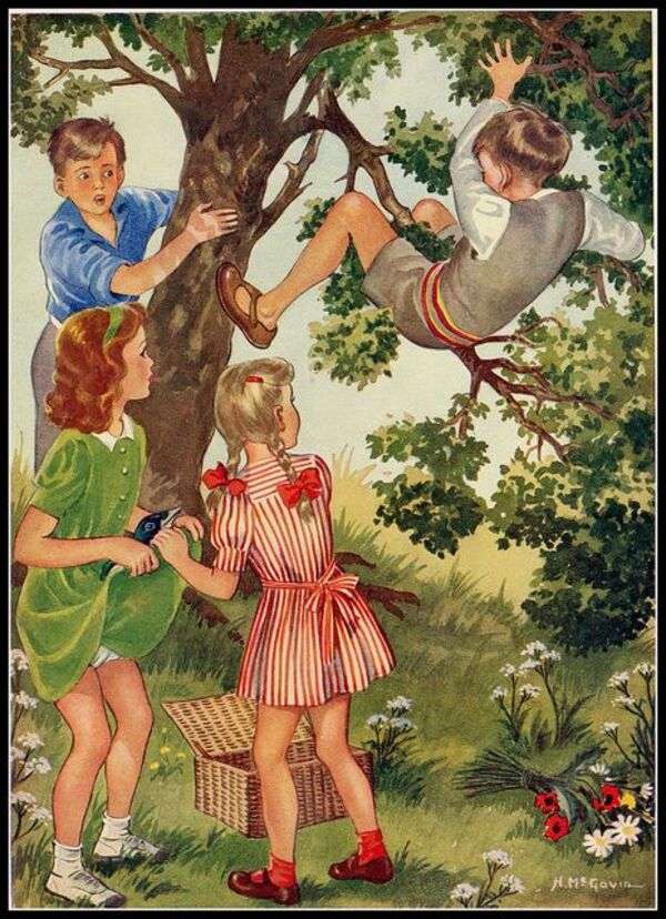 子供が木に登って枝を折る オンラインパズル