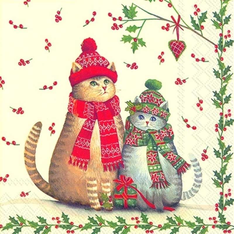 Котки със зимни дрехи онлайн пъзел