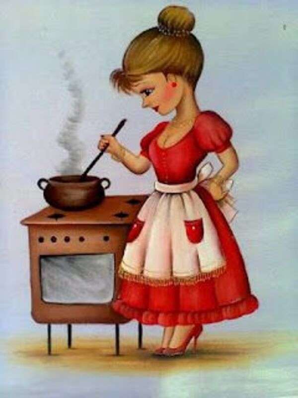 Dame met schort aan het koken legpuzzel online