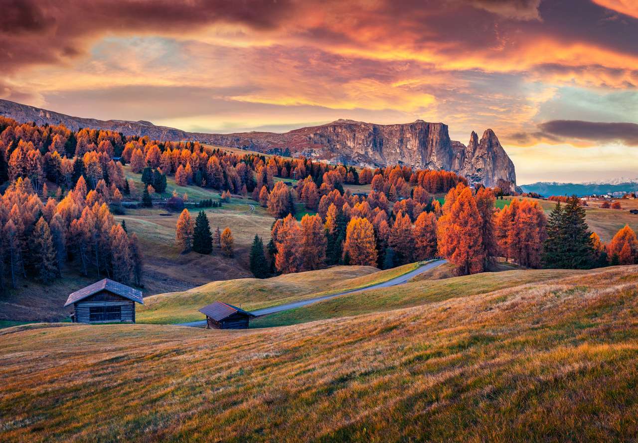 Gyönyörű őszi kilátás az Alpe di Siusira kirakós online