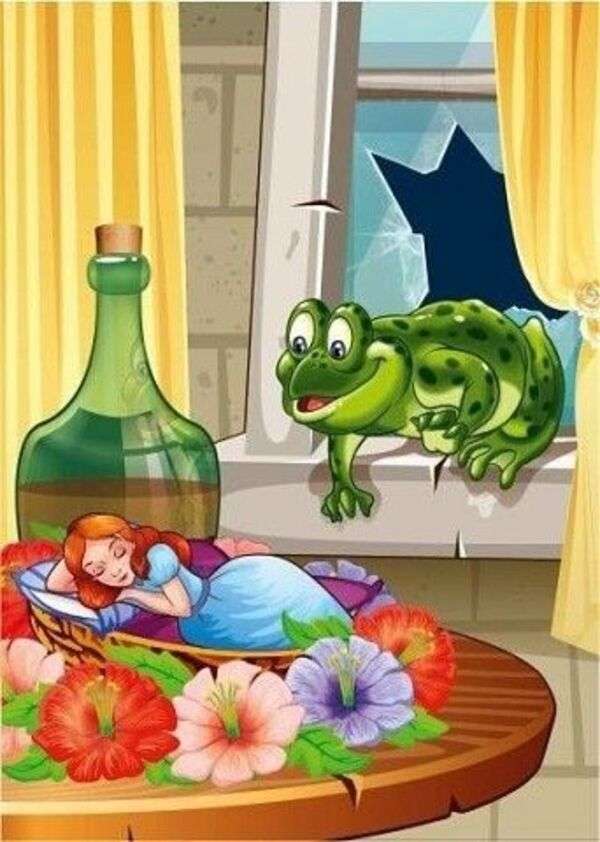 Маленькая лягушка наблюдает за сном Спящей красавицы онлайн-пазл