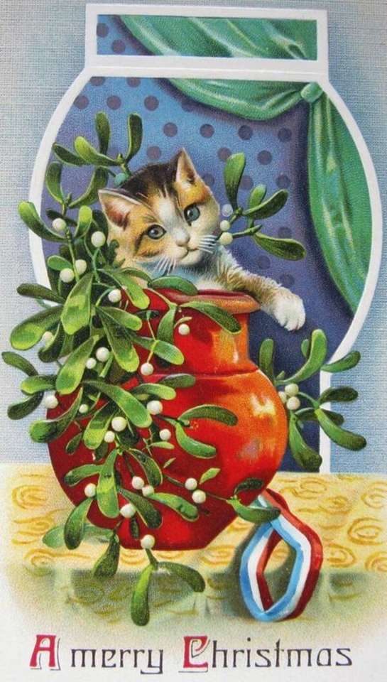 Kerst # 39 - Kitten in pot wenst vrolijk kerstfeest legpuzzel online