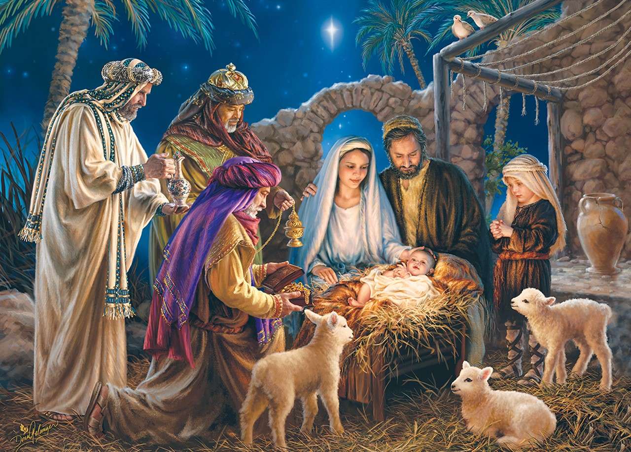 Día festivo Ha nacido un niño - Cristo en el pesebre rompecabezas en línea