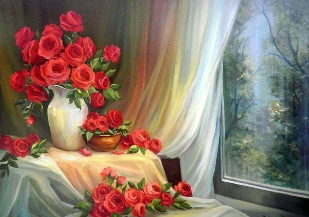 Букет троянд (натюрморт) пазл онлайн