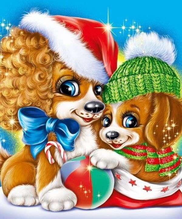 Natale # 42 - Cuccioli con cappelli di Natale puzzle online