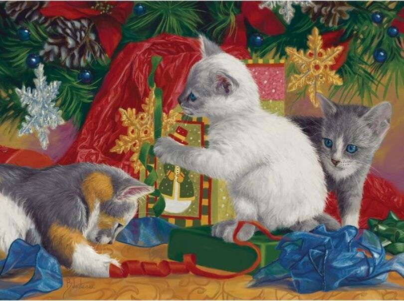 Crăciunul 43 - Pisici care urmăresc cadourile de Crăciun jigsaw puzzle online
