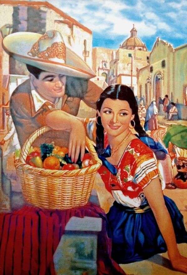 Uomo che corteggia una signora del Messico - Art 1 puzzle online
