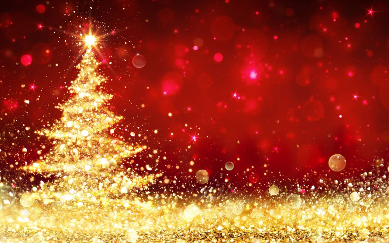 Χριστουγεννιάτικη μαγεία σε κόκκινο, χρυσό και φωτιά παζλ online