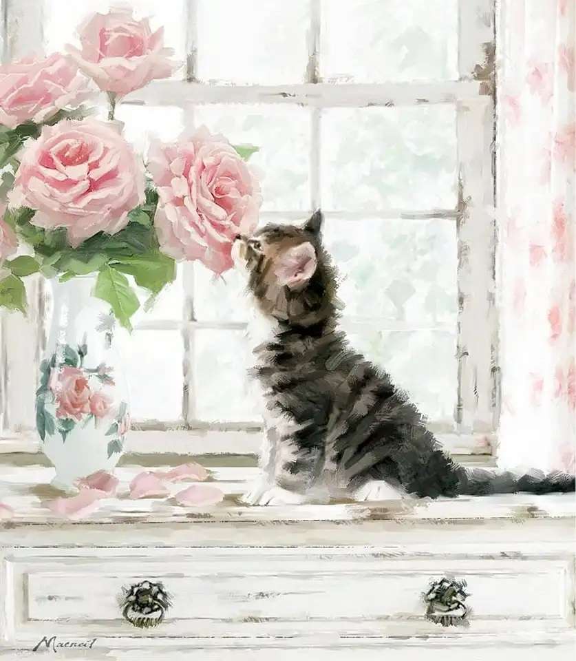 A kitten's love: ouch, my bouquet! jigsaw puzzle online