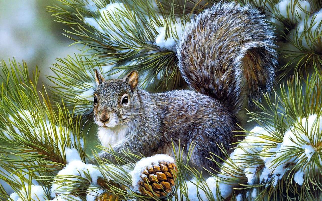 Eichhörnchen im Winter Puzzlespiel online