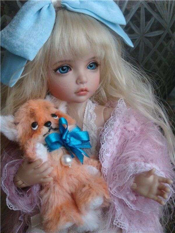 Κούκλα με μπλε μάτια με λούτρινο κουτάβι #1 online παζλ
