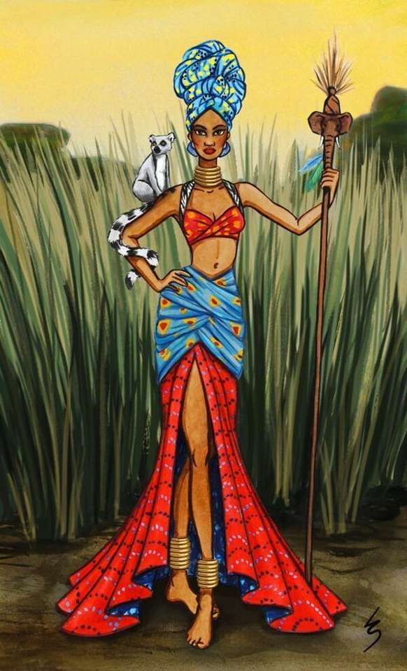 Dama Africana con falda abierta - Arte 2 rompecabezas en línea
