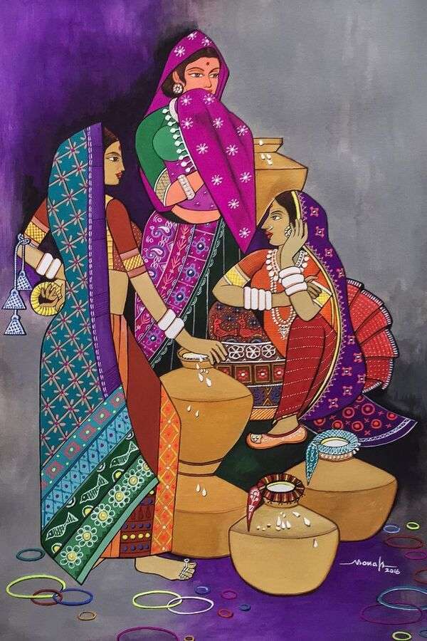 Doamnele indiene în conversație - Arta #10 jigsaw puzzle online