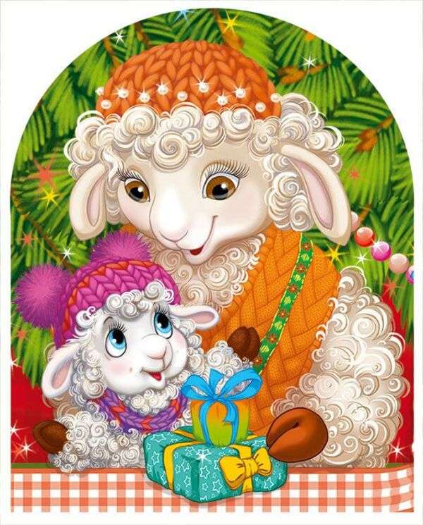Noël # 47 - Maman et fille chèvres avec des cadeaux puzzle en ligne