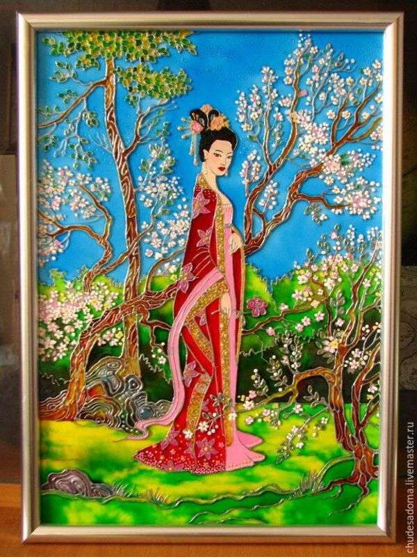 Japansk Geisha Röd Klänning - Art #4 pussel på nätet