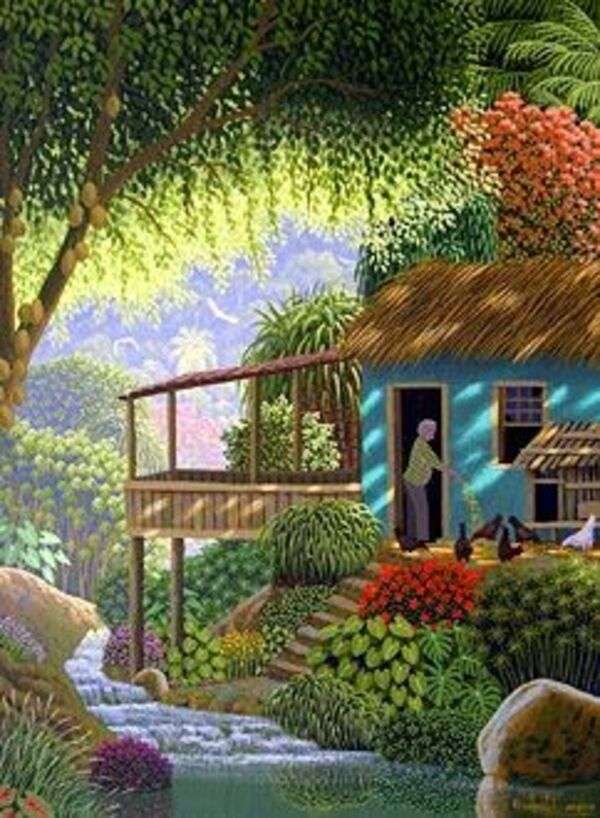 Paysage #73 - Humble petite maison près de la rivière puzzle en ligne