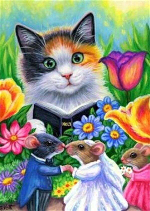 Kitten marrying couple of mice online puzzle