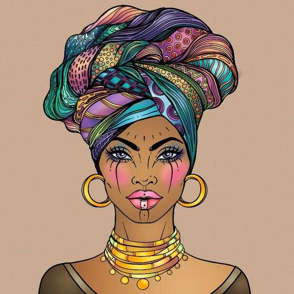 Hölgy Afrikából aranyos turbánnal - Art #3 online puzzle