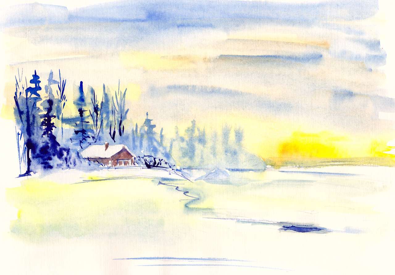winter zonsondergang landschap legpuzzel online