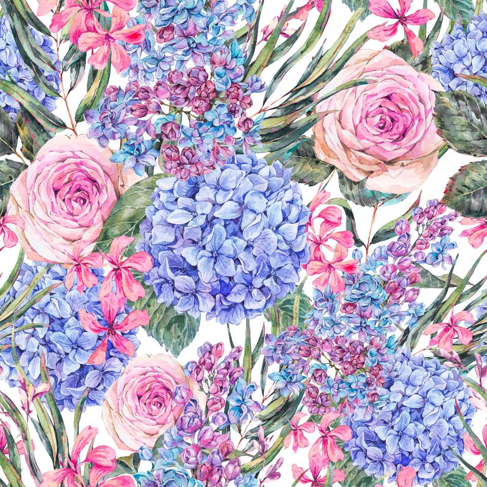 Akvarell vintage varrat nélküli virágmintás online puzzle