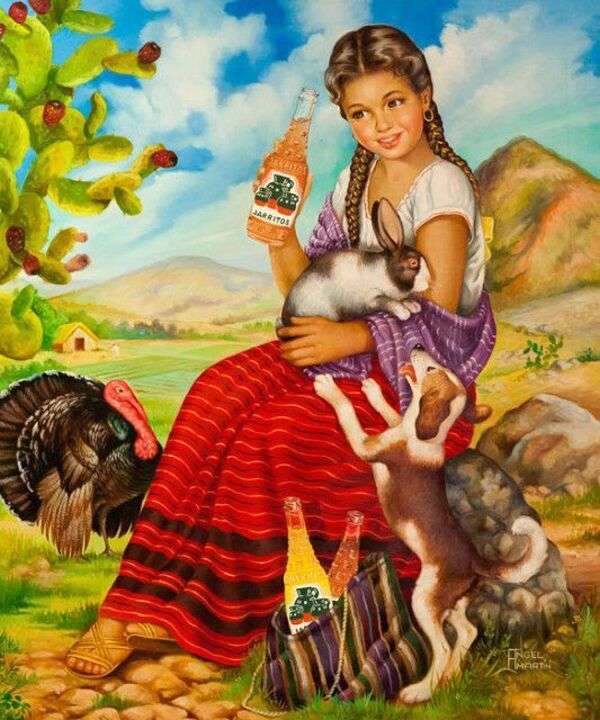 Dama Mexicana disfruta fresco jarrito - Arte #3 rompecabezas en línea