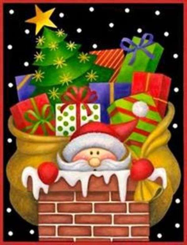 Père Noël entrant avec des cadeaux par la cheminée puzzle en ligne