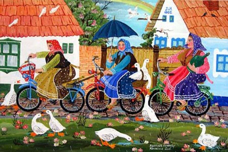 Damas en bicleta de Croasia - Europa - Arte #2 rompecabezas en línea