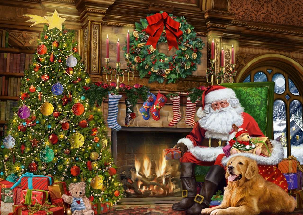 Santa Claus na vánoční stromeček. online puzzle