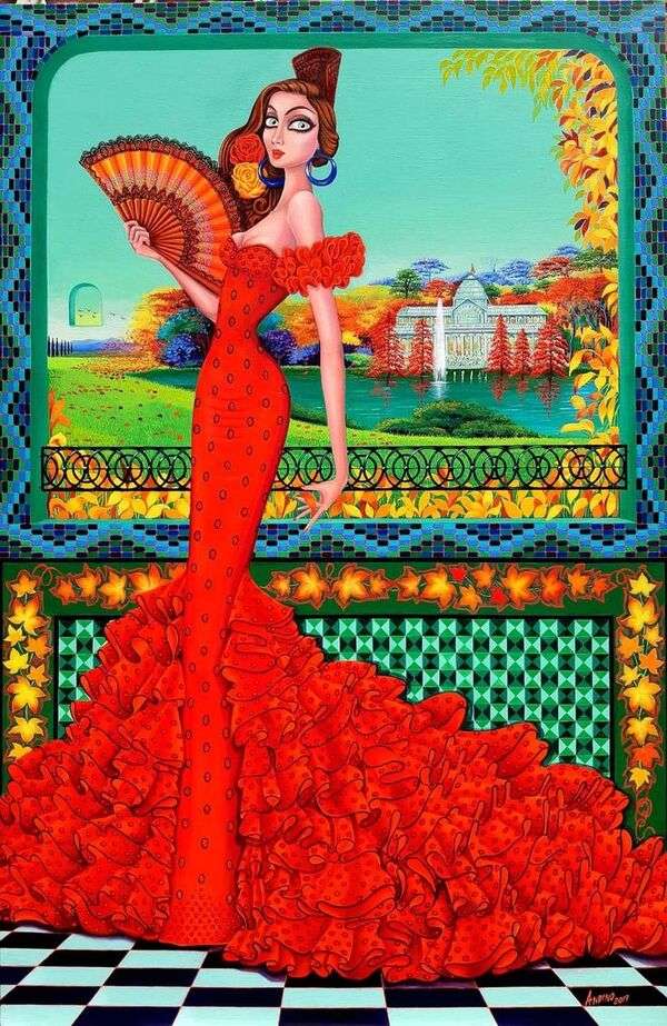 Dam i Flamenco-klänning - Spanien - Art #1 pussel på nätet