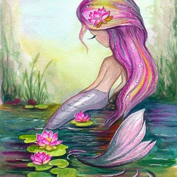 Красива малка русалка с розова коса онлайн пъзел