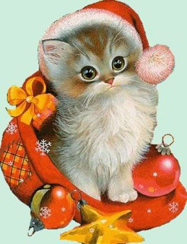 Kerst # 54 - Kitten met kerstmuts online puzzel
