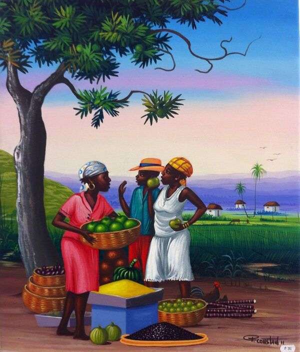 Afrikanische Gruppe, die Früchte trägt - Art #4 Puzzlespiel online