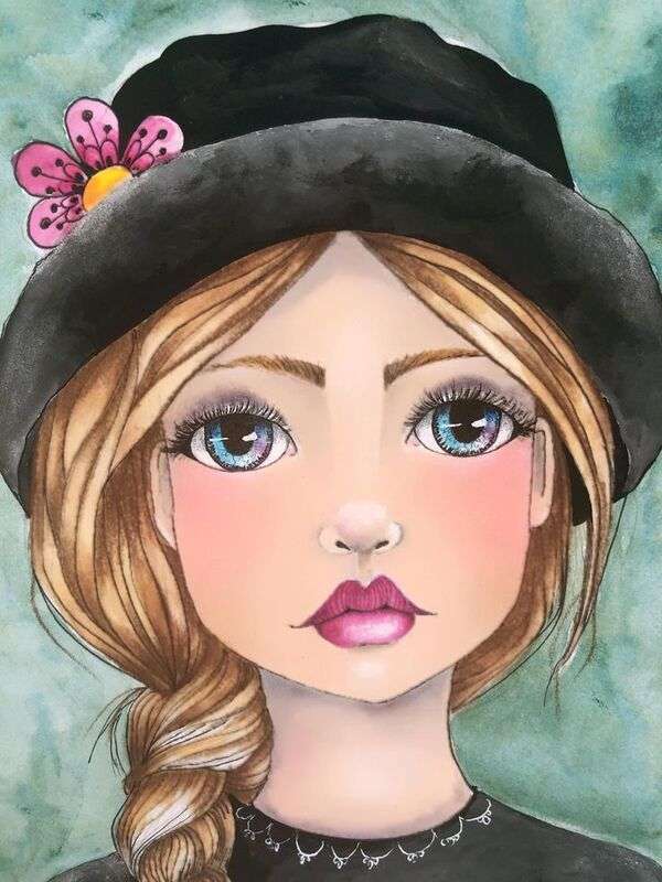 Meisje met schattige ogen en zwarte hoed legpuzzel online