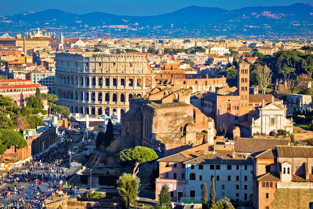 Forntida landmärken för Forum Romanum och Colosseum Pussel online
