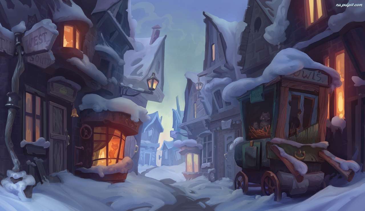zimní město v noci online puzzle
