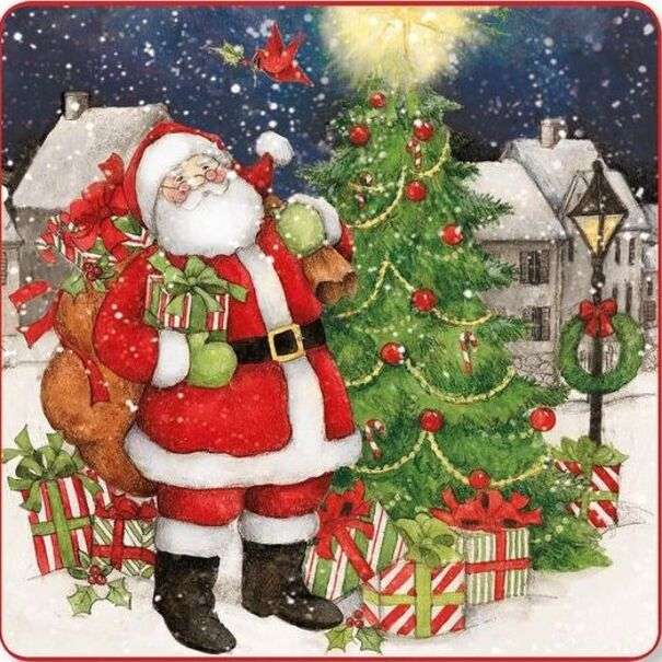 Weihnachten # 57 - Der Weihnachtsmann legt Geschenke auf den Baum Online-Puzzle