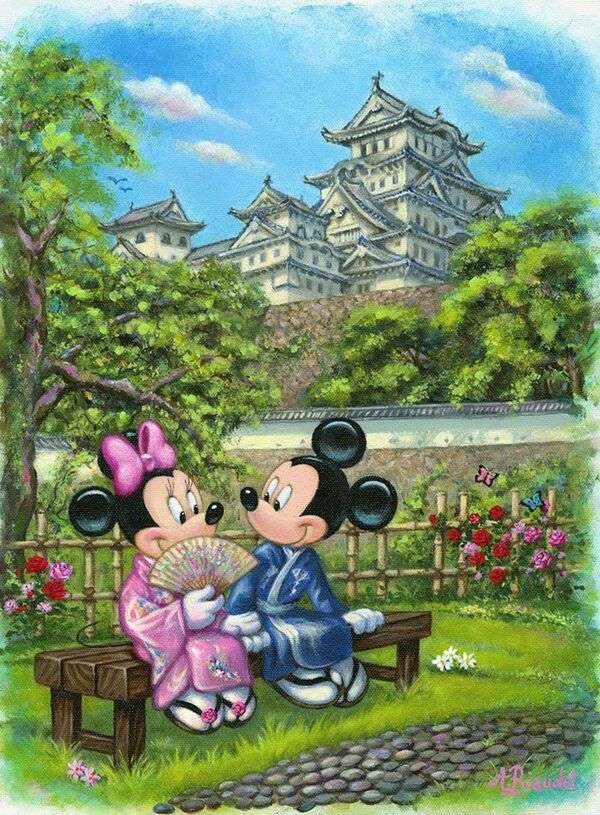 Mini et Mickey Mouse dans les jardins japonais puzzle en ligne