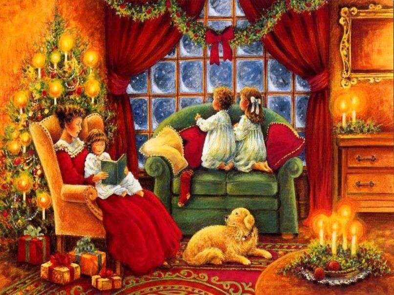 Коледа # 58 - Майка и деца в очакване на Коледа онлайн пъзел