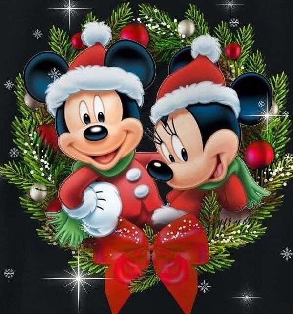 Mini en Mickey met hun kerstmutsen legpuzzel online