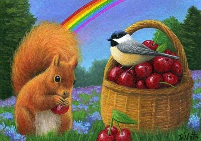Le petit écureuil mange des pommes du panier puzzle en ligne