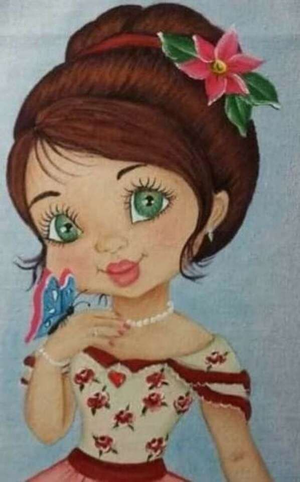 Fată drăguță cu ochi verzi și fluture puzzle online
