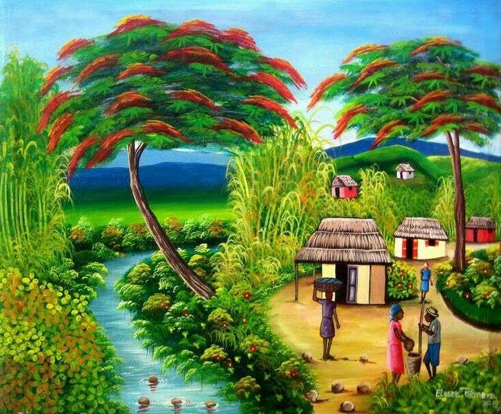 Ödmjuka hus i berget Haiti - Art # 1 Pussel online