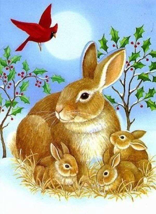 Lapin mignon avec ses bébés lapins puzzle en ligne